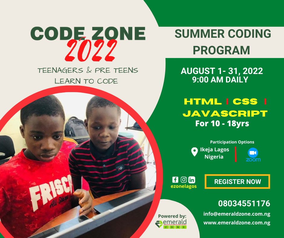 CODE ZONE 2022 - Teenagers and Pre Teens get to code with ease